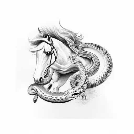 Horses and snake tattoo design idea
