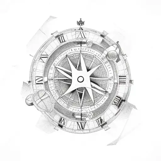 sextant surrounded by angels tattoo design idea