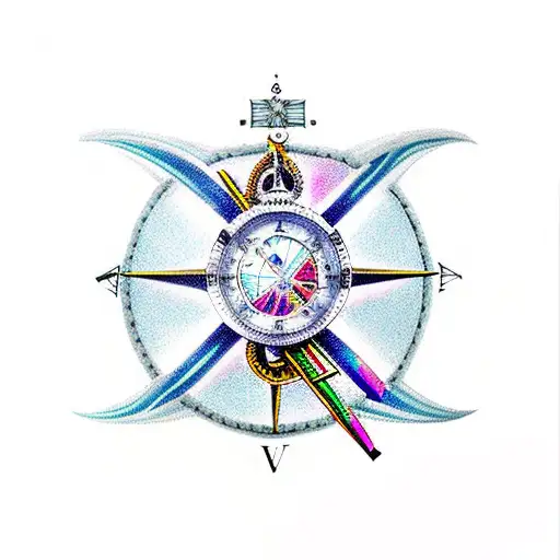 sextant surrounded by angel tattoo design idea