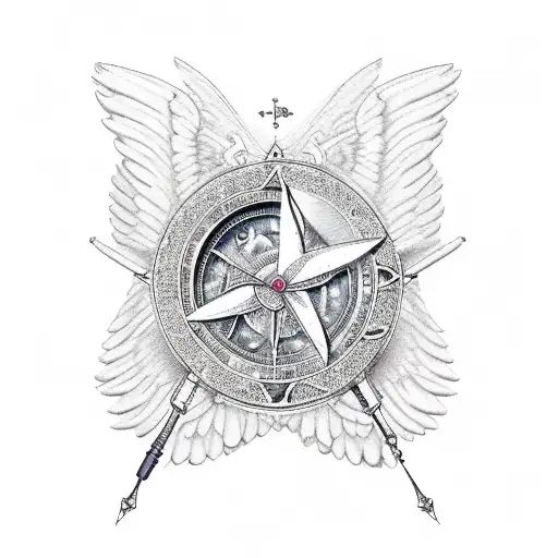 sextant surrounded by angel tattoo design idea