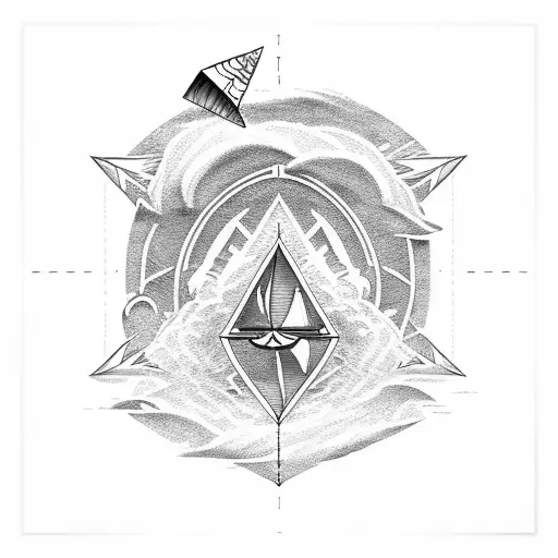 poseidon standing in the storm with his triangle destroying a ship tattoo design idea