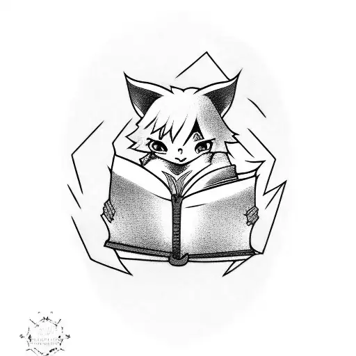An anime character reading a book under a starry sky tattoo design idea