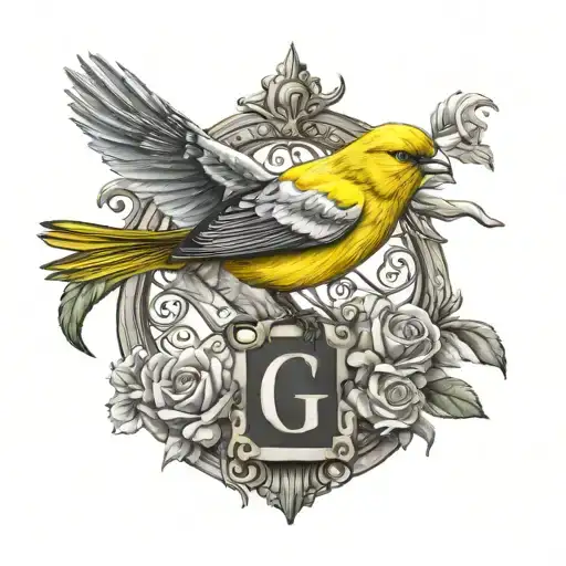 canary and letter G & G tattoo design idea