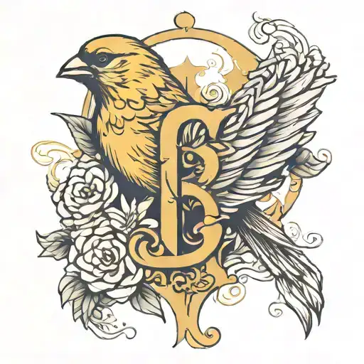 canary and letter G tattoo design idea