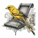 canary and letter G tattoo design idea