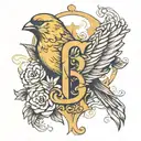 canary and letter G tattoo design idea