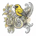 canary and letter G tattoo design idea