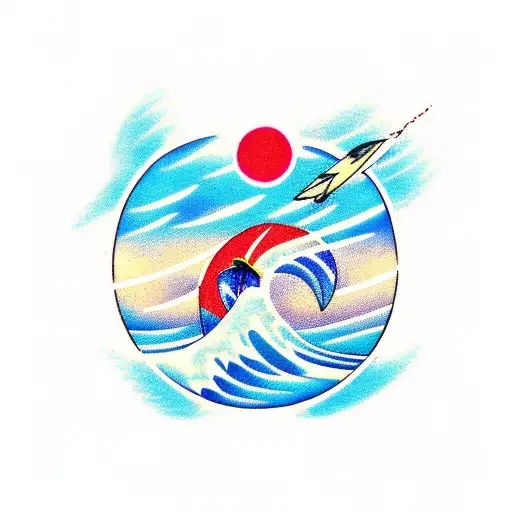 Surf Wave to a Volleyball tattoo design idea