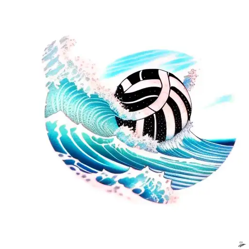 Surf wave with a volleyball going from left to right tattoo design idea