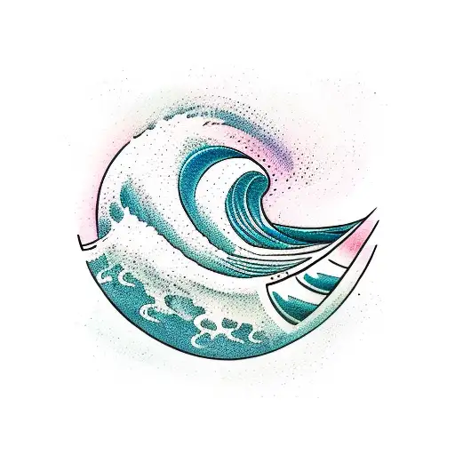 Surf wave with a volleyball going from left to right tattoo design idea