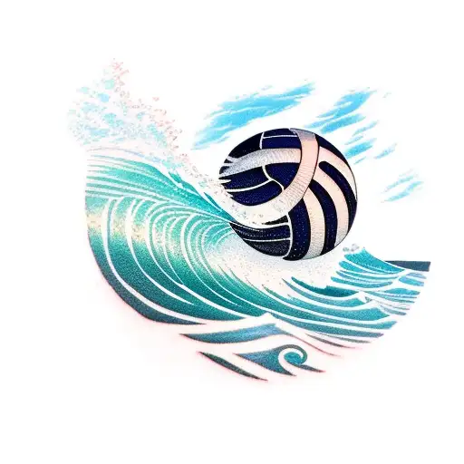 Surf wave with a volleyball going from left to right tattoo design idea