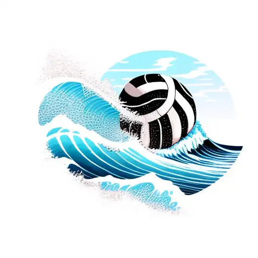 Surf wave with a volleyball going from left to right tattoo design idea