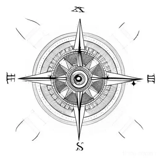 a Clock and an overlapping compass tattoo design idea