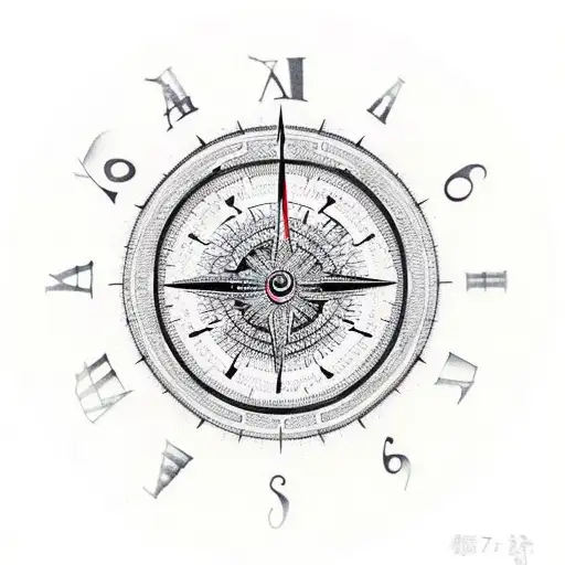 a Clock and an overlapping compass tattoo design idea