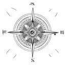 a Clock and an overlapping compass tattoo design idea