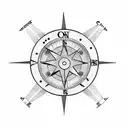 a Clock and an overlapping compass tattoo design idea