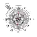 a Clock and an overlapping compass tattoo design idea