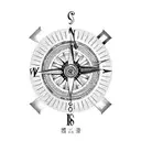 a Clock and an overlapping compass tattoo design idea