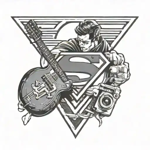 superman logo with a guitar and camera tattoo design idea