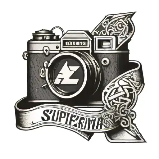 superman logo with a guitar and camera tattoo design idea