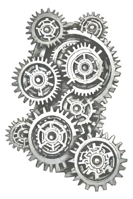 3 interlocked gears forming the shape with a blackout line going down tattoo design idea