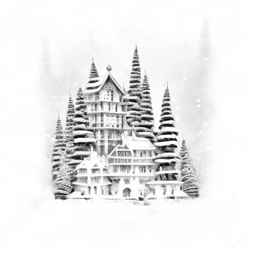 winter village tattoo design idea