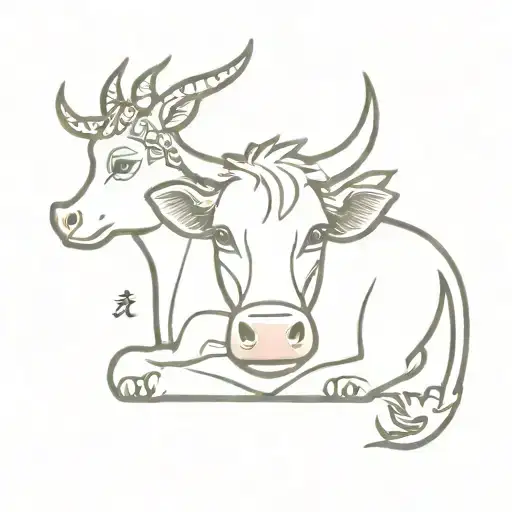 cow and dragon in cute style  tattoo design idea