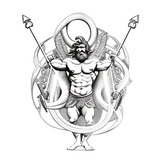 Tattoo of Greek gods, with Zeus holding his thunderbolt on the right side, Poseidon holding his trident on the left side tattoo design idea