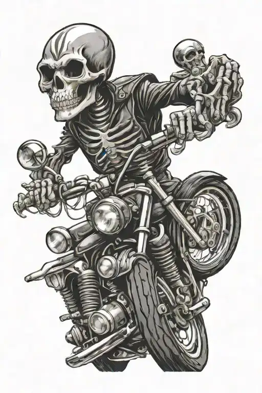 skeleton riding motorcycle front view tattoo design idea