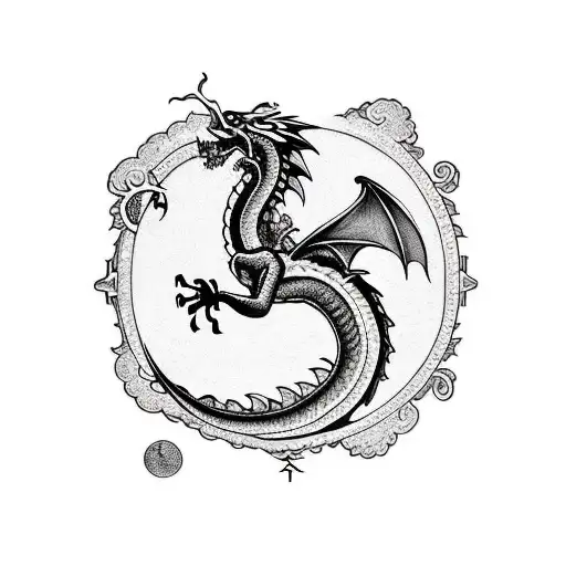 dragon, number 8, moon, sun tattoo design idea