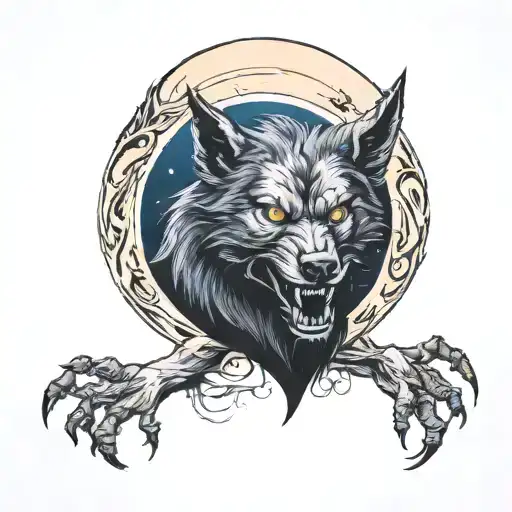 werewolf full moon rising from the dead with name: Thabo Haack tattoo design idea