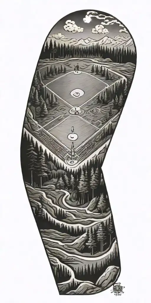 A baseball diamond woth a forest tattoo design idea