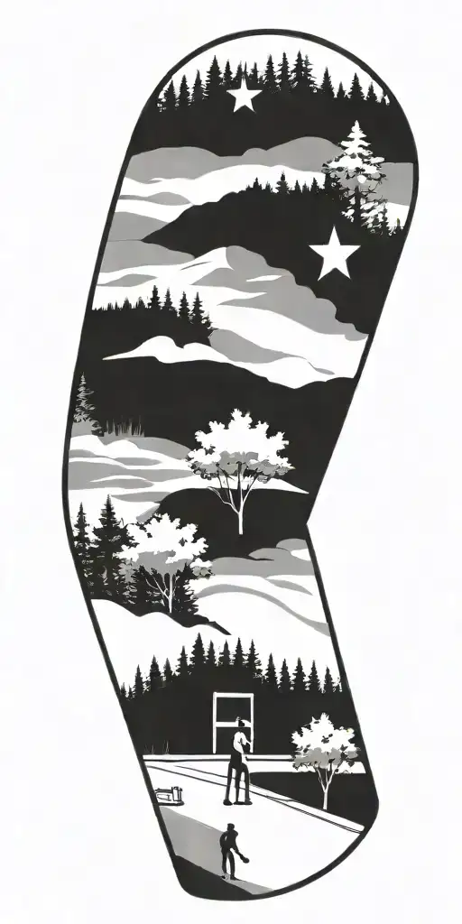 A baseball diamond woth a forest tattoo design idea