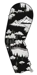 A baseball diamond nestled within a lush forest scene, with hiking trails and trees tattoo design idea