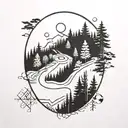 A baseball diamond nestled within a lush forest scene, with hiking trails winding through the trees tattoo design idea