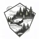 A baseball diamond nestled within a lush forest scene, with hiking trails winding through the trees tattoo design idea