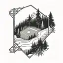 A baseball diamond nestled within a lush forest scene, with hiking trails winding through the trees tattoo design idea