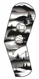 A baseball diamond woth a forest tattoo design idea