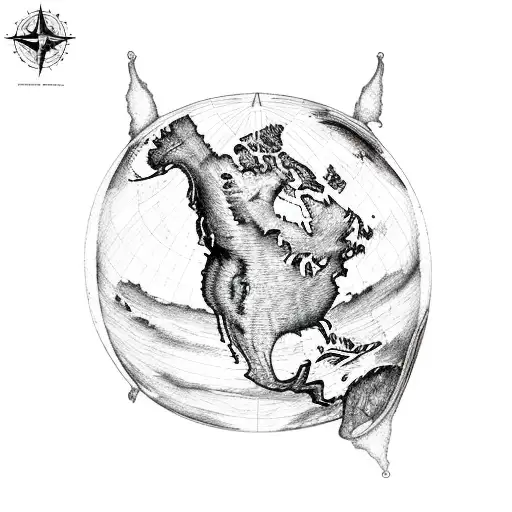 Map of the americas with sea monsters tattoo design idea