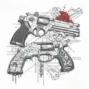 Create a unique design featuring a collage of pistols and symbols related to gangster culture, with a touch of South Davis Hustler 9th influence tattoo design idea