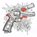 Create a unique design featuring a collage of pistols and symbols related to gangster culture, with a touch of South Davis Hustler 9th influence tattoo design idea
