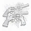 Create a unique design featuring a collage of pistols and symbols related to gangster culture, with a touch of South Davis Hustler 9th influence tattoo design idea