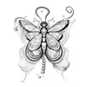 a butterfly which has snake head wings with a rose going through the middle of the butterfly which has poison ivy leaves tattoo design idea
