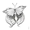 a butterfly which has snake head wings with a rose going through the middle of the butterfly which has poison ivy leaves tattoo design idea