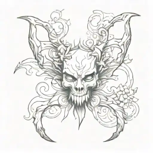 A whimsical and playful interpretation of a bow with devil horns incorporating elements of fantasy and magic tattoo design idea