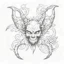 A whimsical and playful interpretation of a bow with devil horns incorporating elements of fantasy and magic tattoo design idea