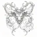 A whimsical and playful interpretation of a bow with devil horns incorporating elements of fantasy and magic tattoo design idea