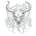 A whimsical and playful interpretation of a bow with devil horns incorporating elements of fantasy and magic tattoo design idea