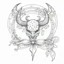 A whimsical and playful interpretation of a bow with devil horns incorporating elements of fantasy and magic tattoo design idea