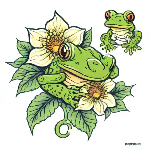 Simple tattoo design of a frog and pony flower tattoo design idea